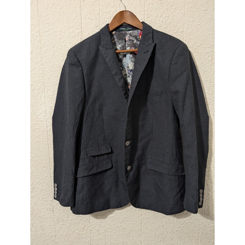 Paisley & Gray Slim Fit Sport Coat Mens 40R Navy Blue Patterned Butterfly Lined